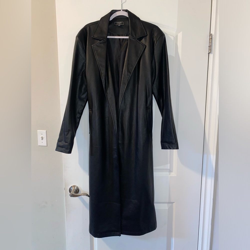 Black Faux Leather Trench Coat